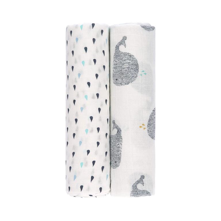 2 musselinas bambu water whale 120 cm Muslin Lassig