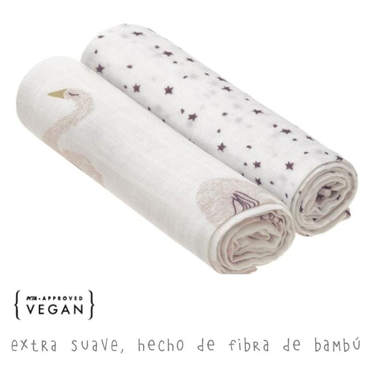 2 musselinas bambu water swan 120 cm Muslin Lassig