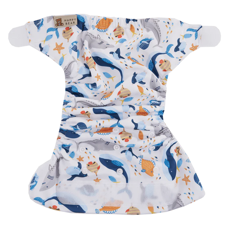 Fralda de natação reutilizável c/ velcro animais marinhos