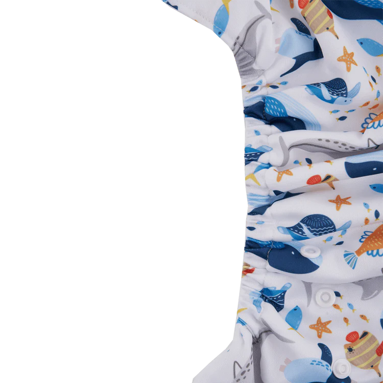Fralda de natação reutilizável c/ velcro animais marinhos