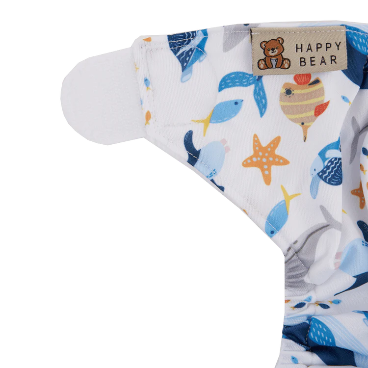 Fralda de natação reutilizável c/ velcro animais marinhos