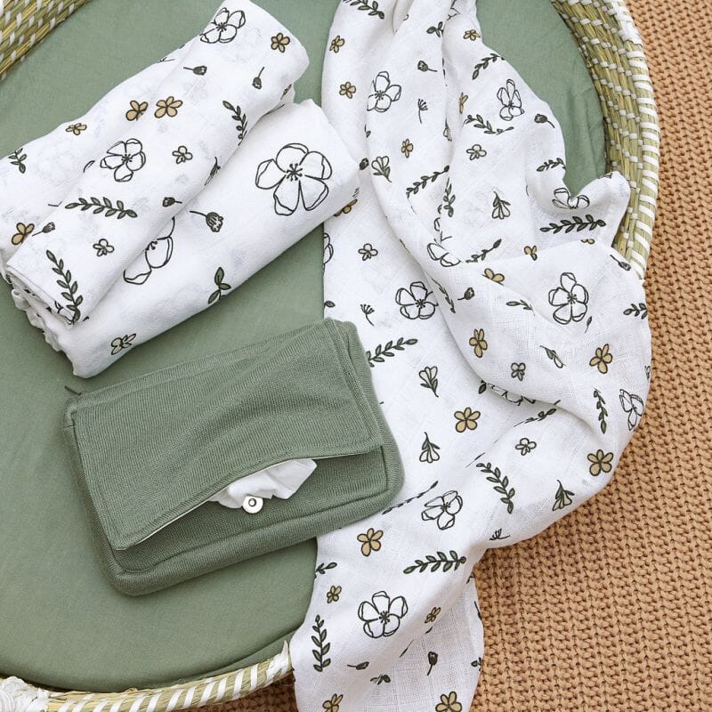 Conjunto 9 musselinas | luvas de banho algodão orgânico floral Muslin Meyco