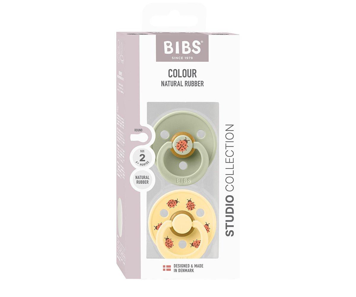 2 chupetas redondas BIBS Studio Colour ladybug sage mix