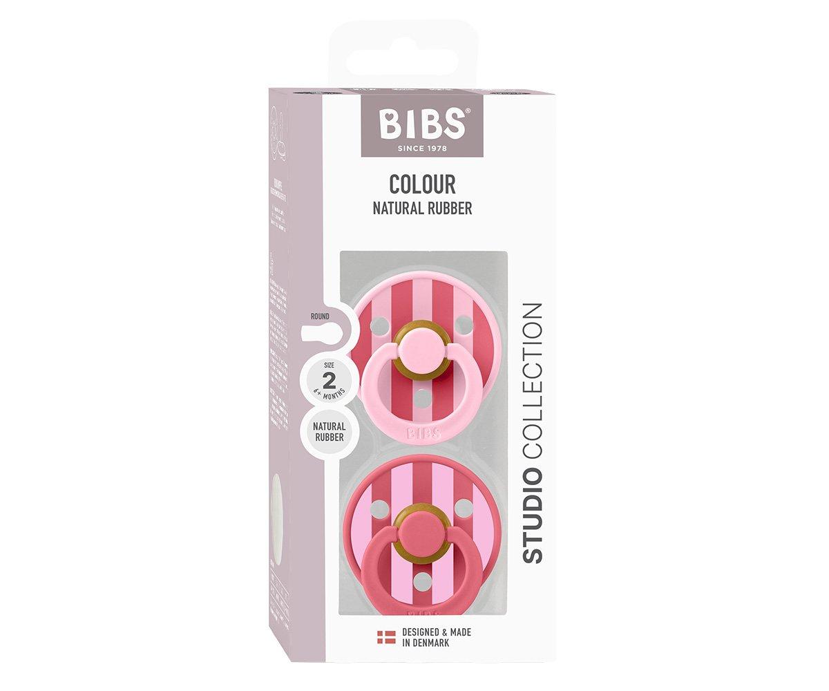 2 chupetas redondas BIBS Studio Colour block baby pink coral mix