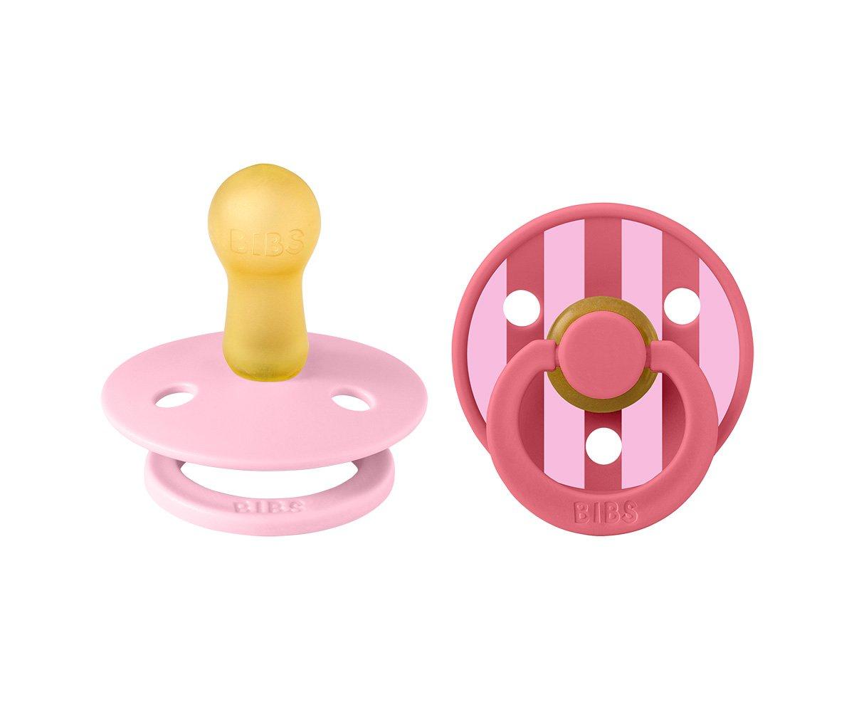 2 chupetas redondas BIBS Studio Colour block baby pink coral mix