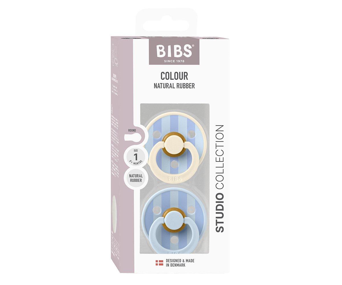 2 chupetas redondas BIBS Studio Colour block baby blue dusty blue mix
