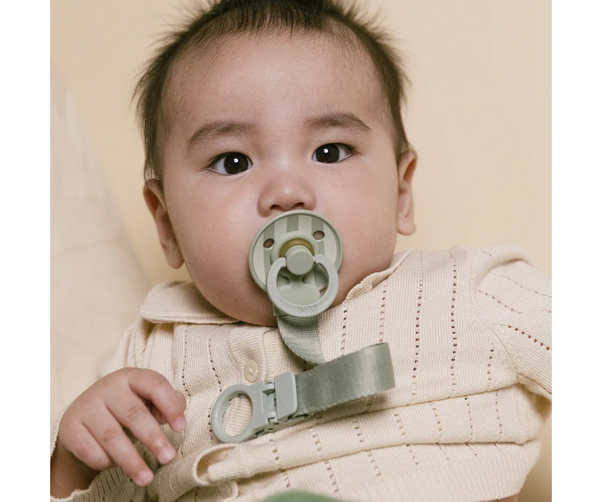 Conjunto 2 chupetas BIBS Colour + prende-chupeta sage