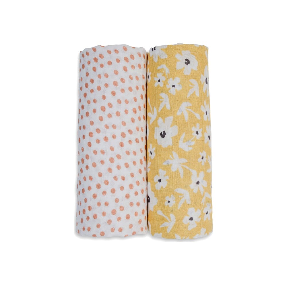 2 musselinas yellow wildflowers & dots 100 cm Lulujo