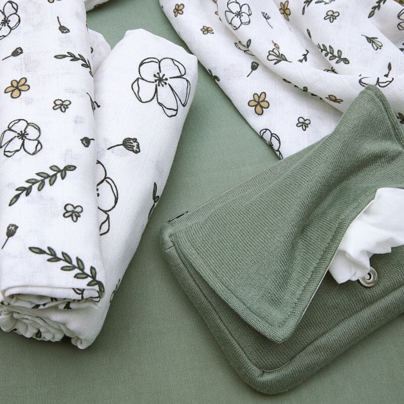 Conjunto 9 musselinas | luvas de banho algodão orgânico floral Muslin Meyco