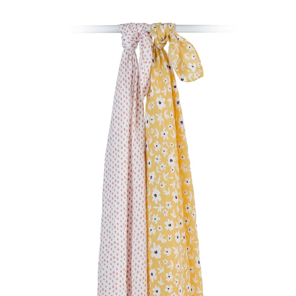 2 musselinas yellow wildflowers & dots 100 cm Lulujo