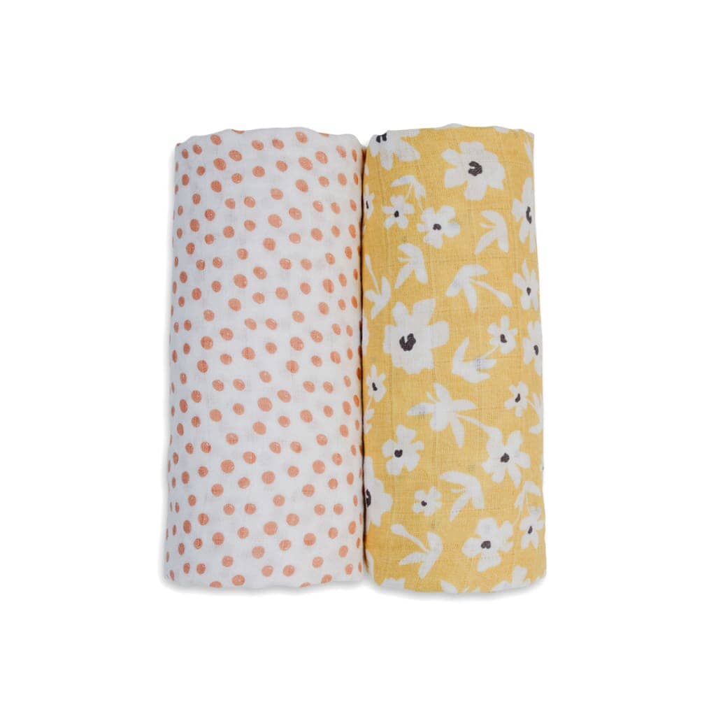 2 musselinas yellow wildflowers & dots 100 cm Lulujo