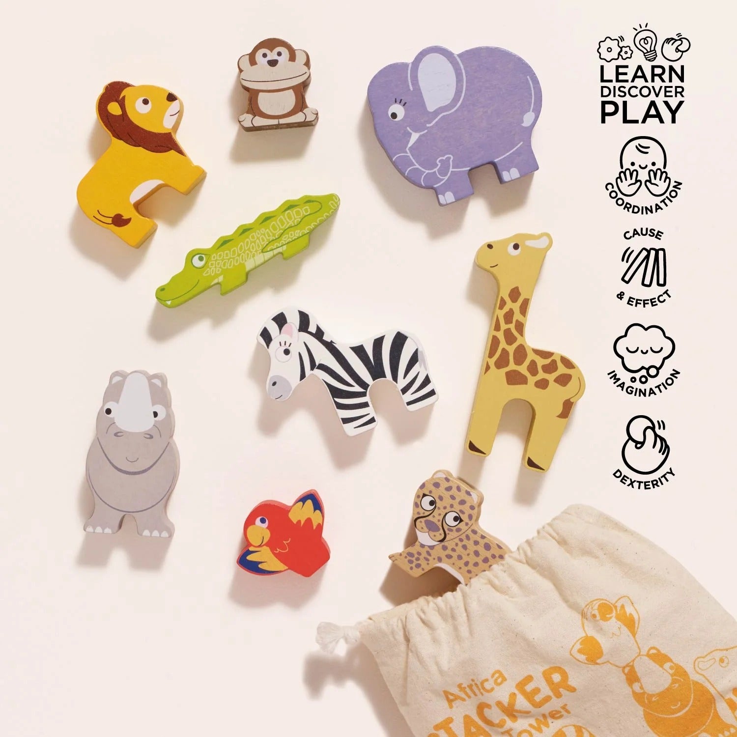 Jogo de empilhar - Animais de África + saco