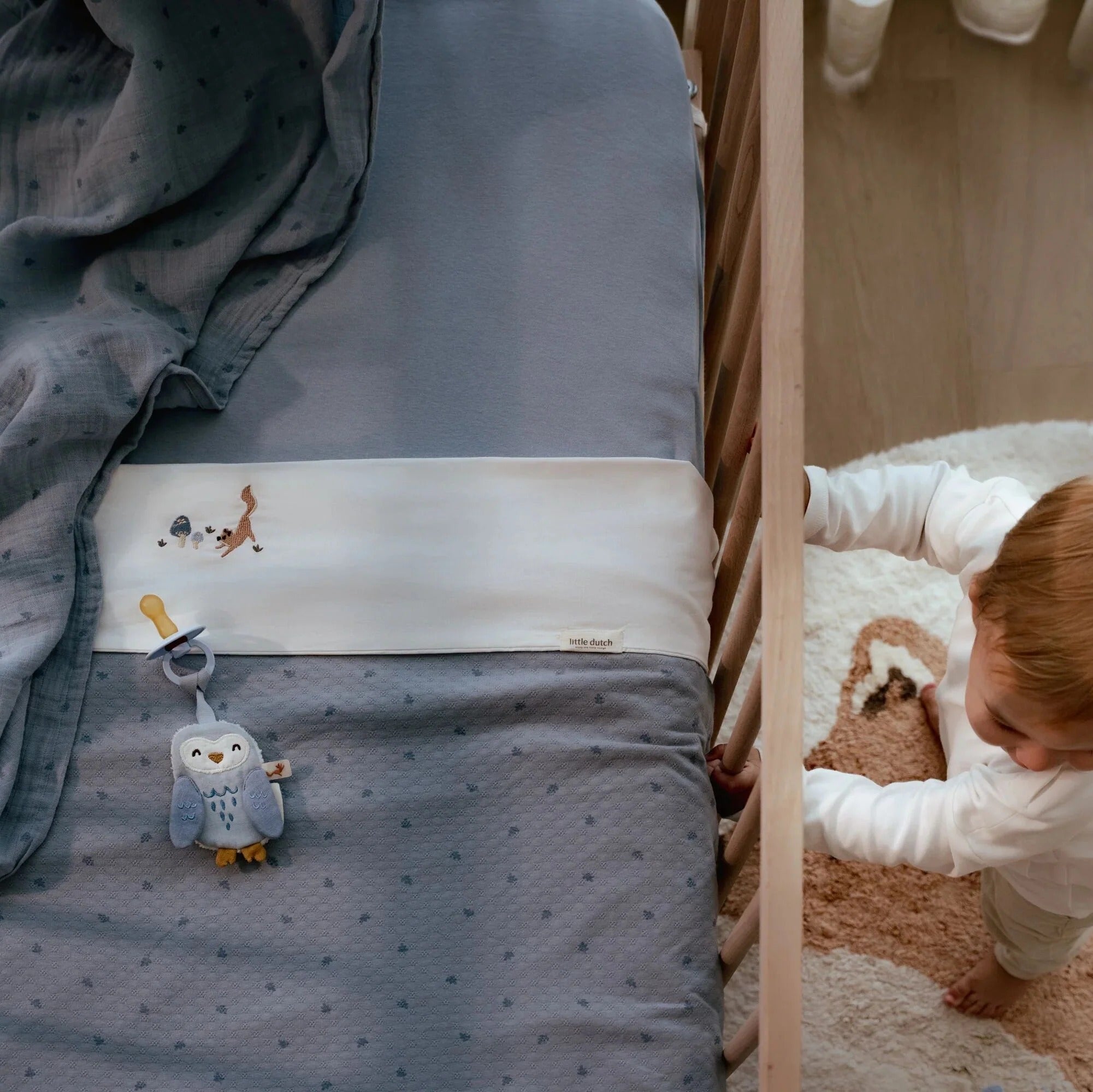 Paninho prende-chupeta coruja azul Forest Friends