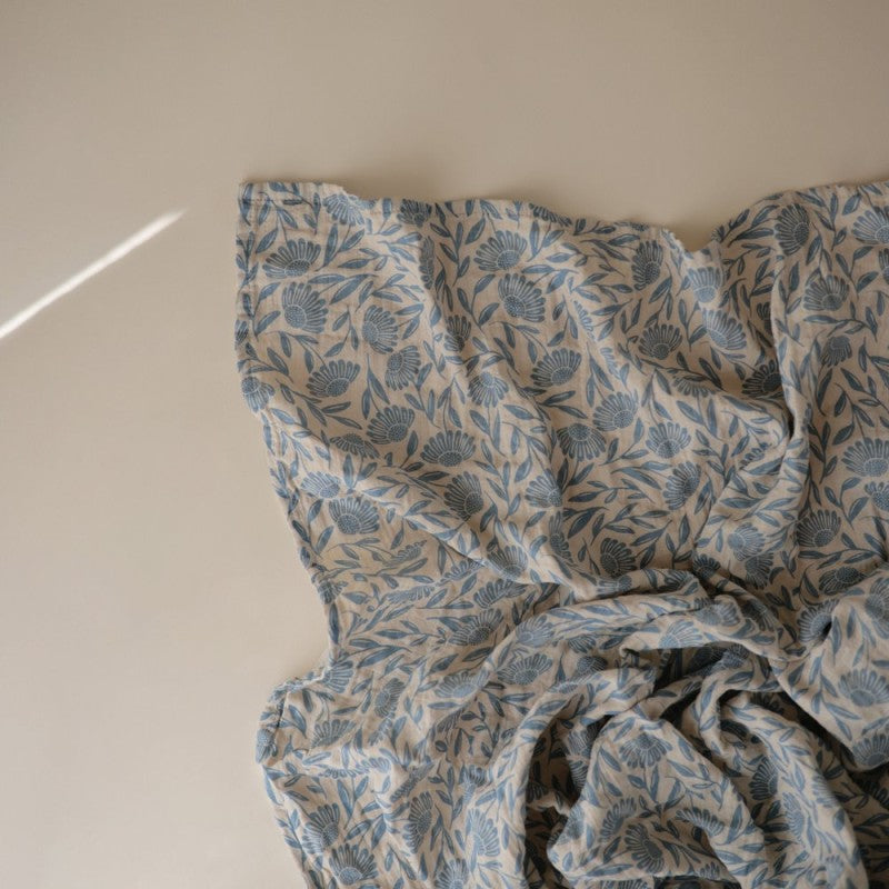 Musselina swaddle algodão flores azuis 120 cm