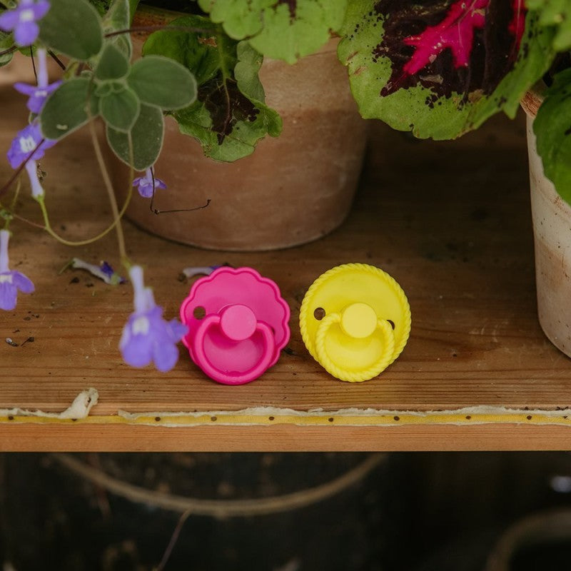 2 chupetas rope + daisy redondas SILICONE sunflower | fuchsia
