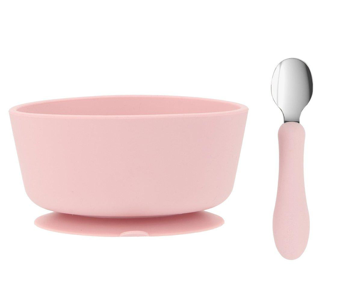 Taça com ventosa + colher de aço pink