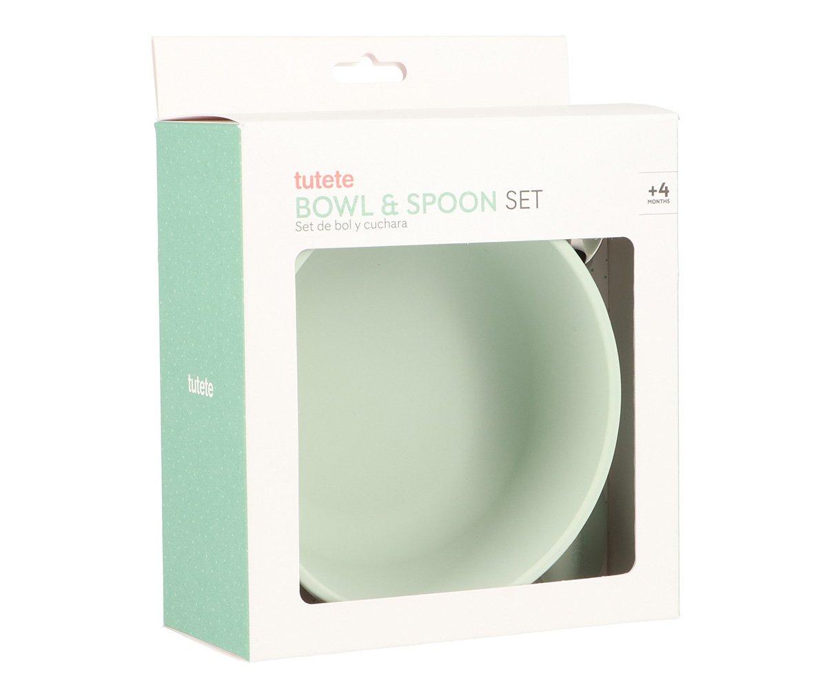 Taça com ventosa + colher de aço sage