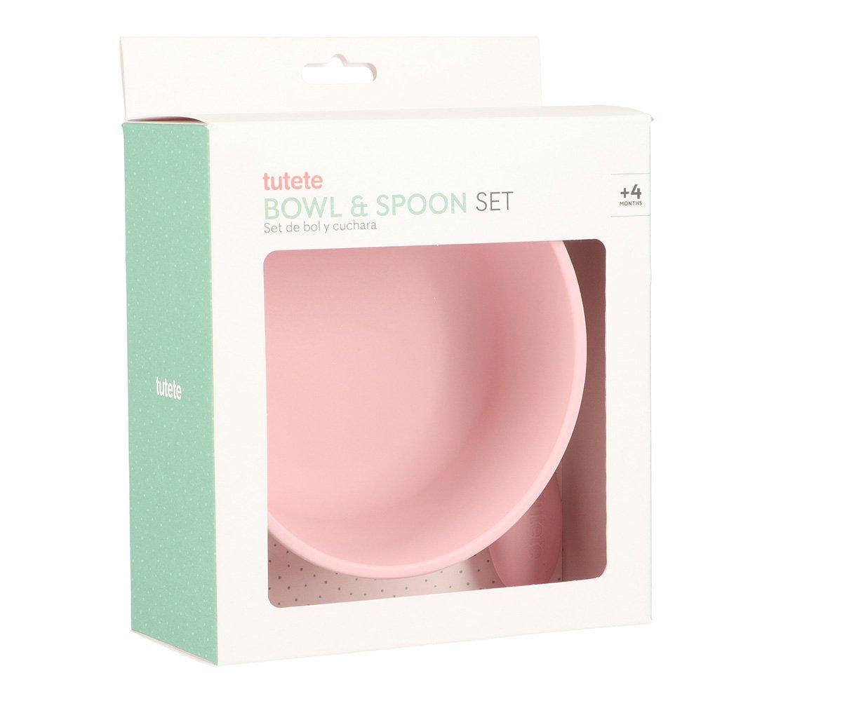 Taça com ventosa + colher de aço pink