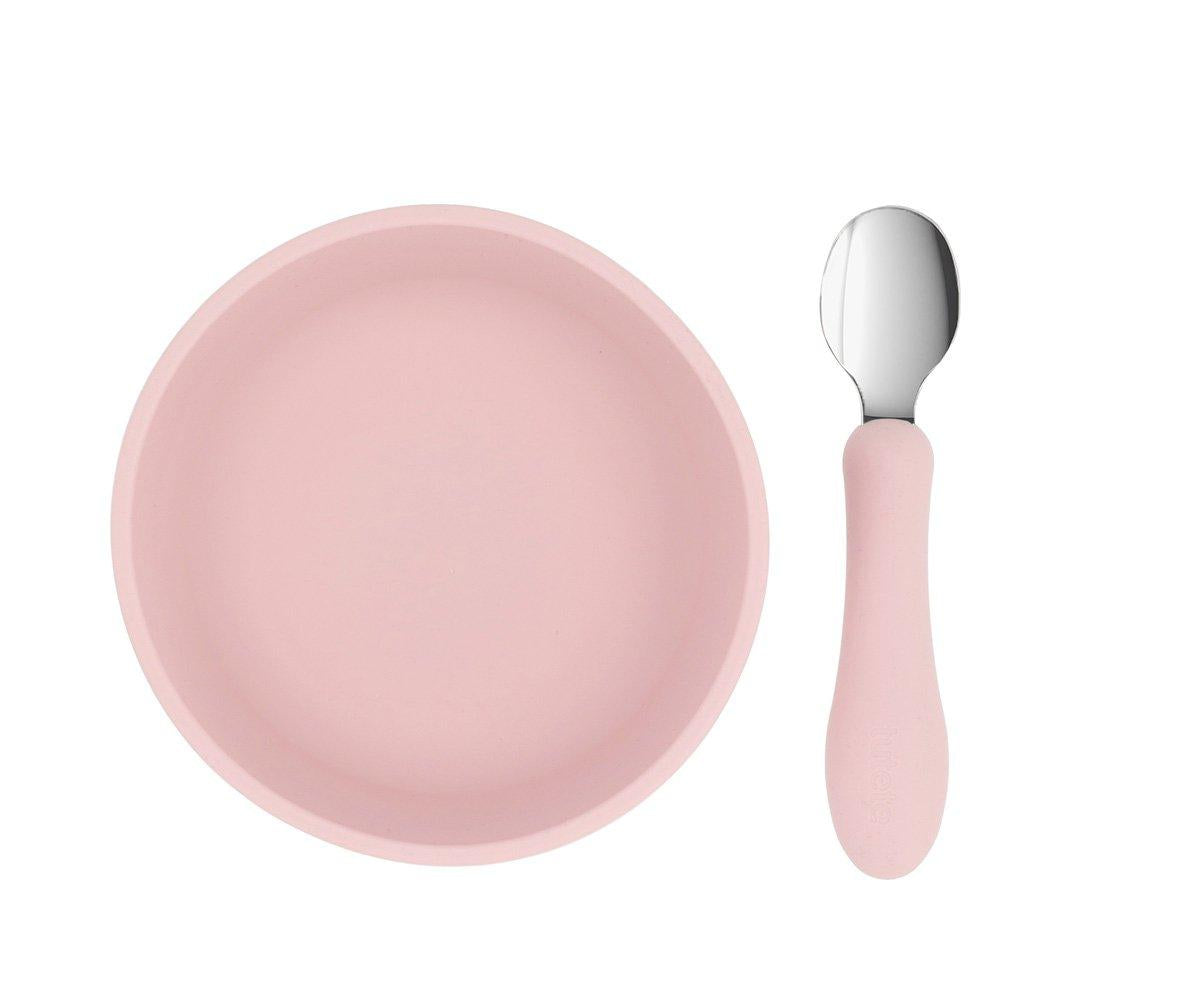 Taça com ventosa + colher de aço pink