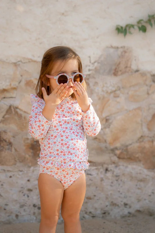 Óculos de sol redondos flores 1-5 anos