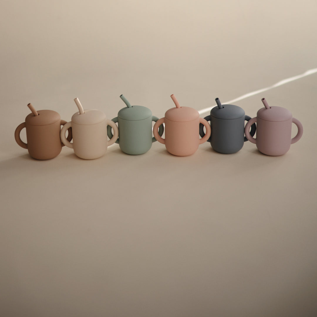 Silicone training cup + straw blush mushie meal mushie