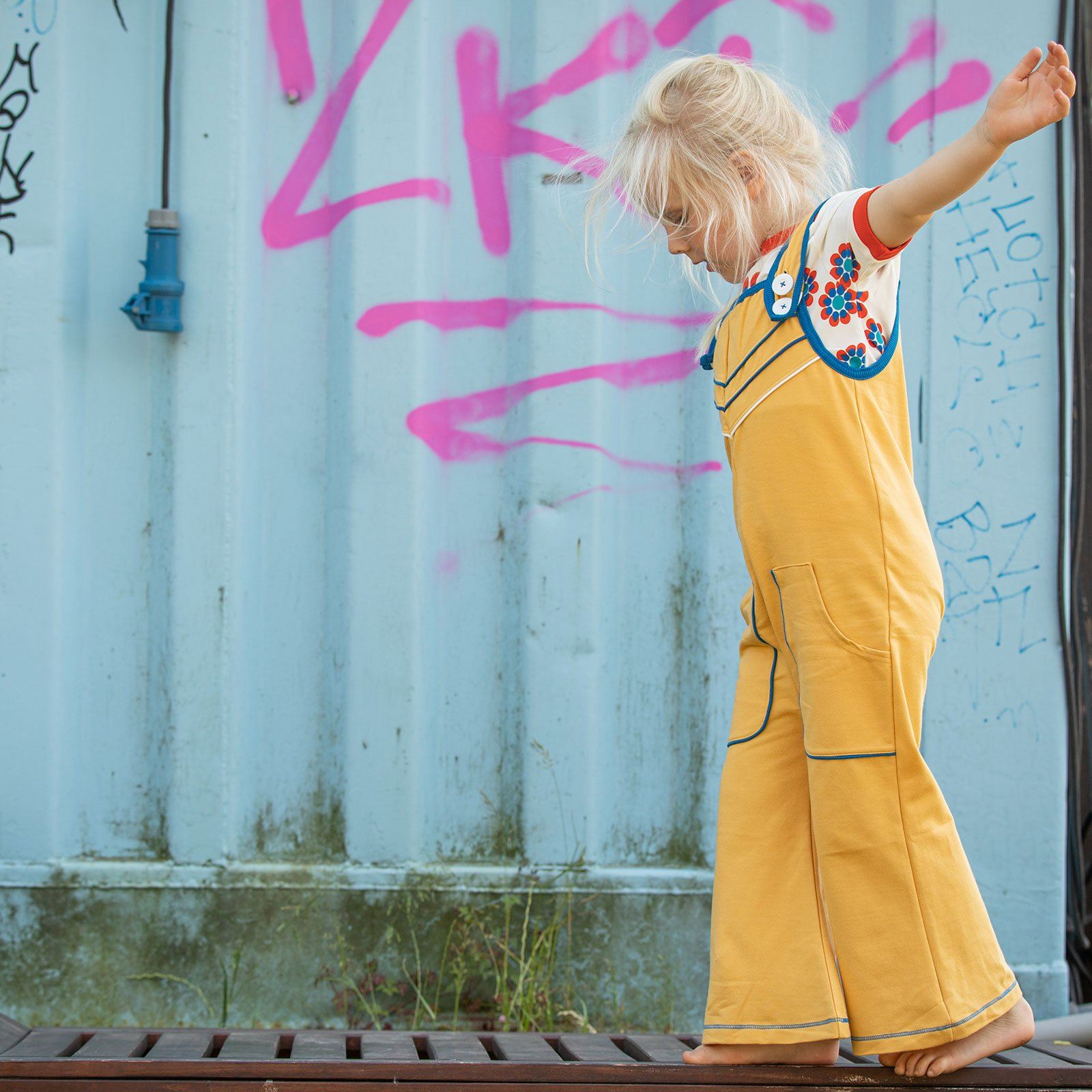 Carry crawlers bright gold AlbaBaby Dungarees Alba of Denmark