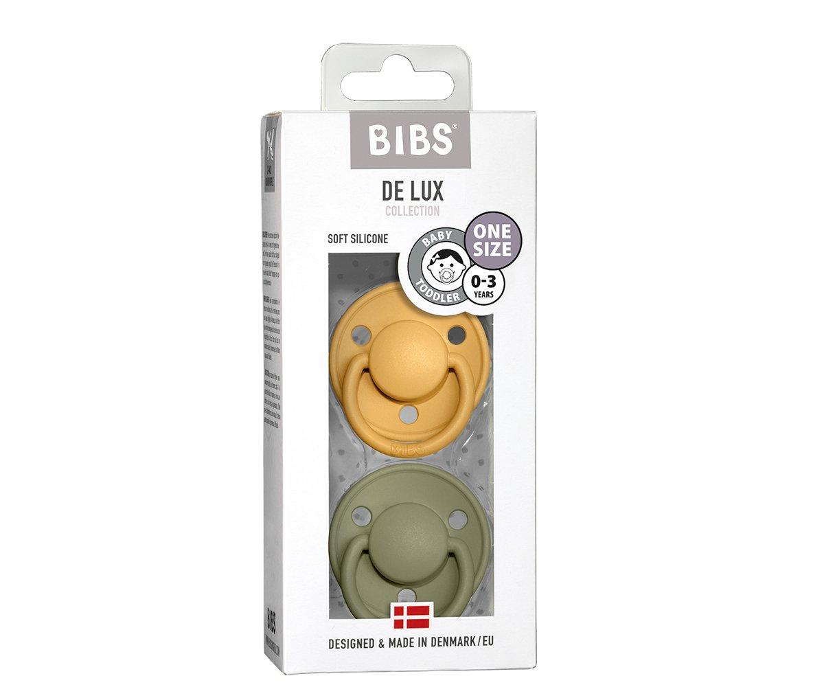 2-pack Bibs De Lux honey bee | olive one size Pacifier BIBS