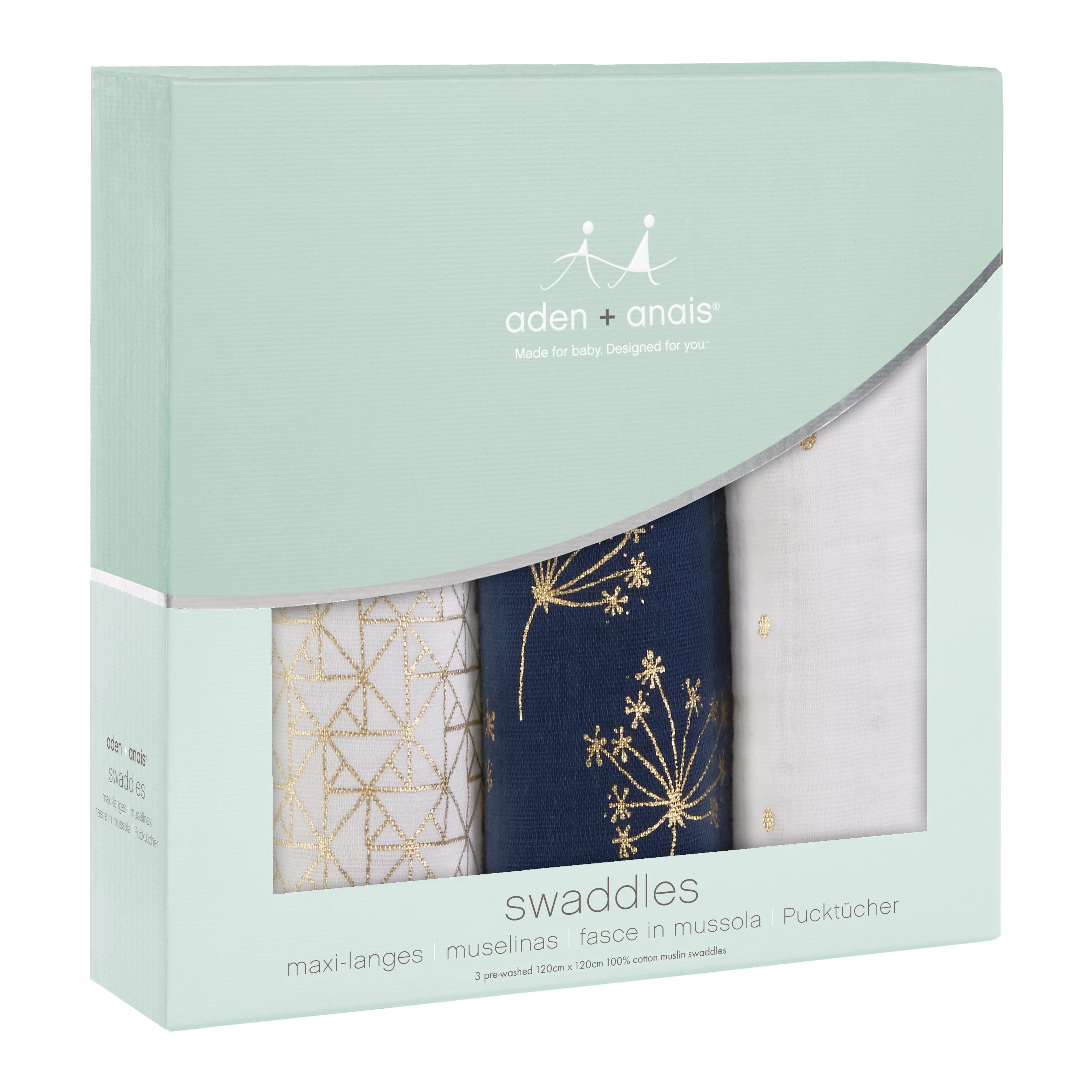 Metallic gold deco muslins swaddle 3-pack Muslin Aden + Anais