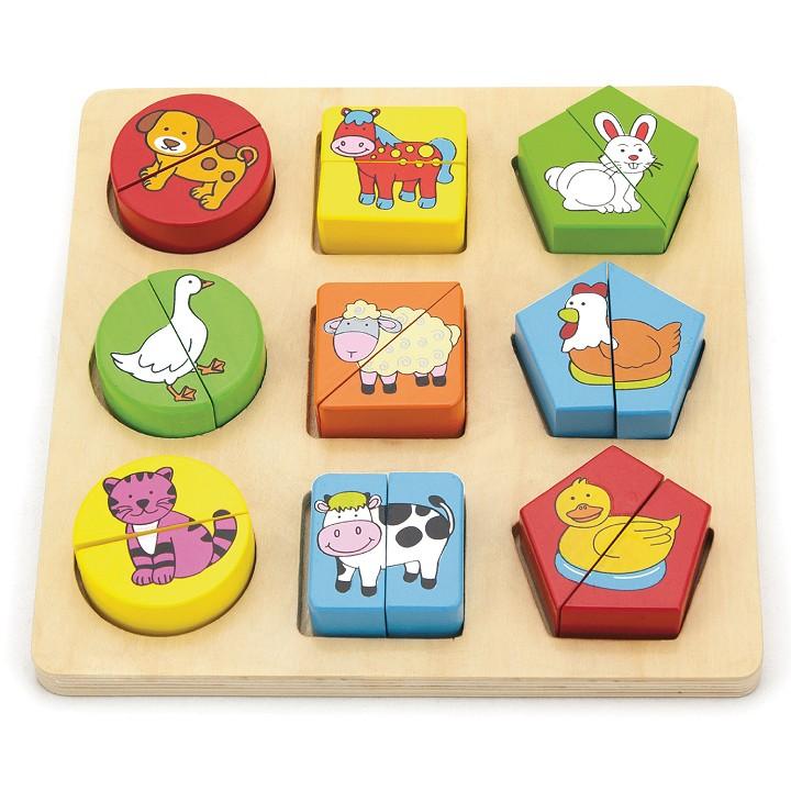 Geometry shape sorting puzzle - farm animals Toys Viga Toys