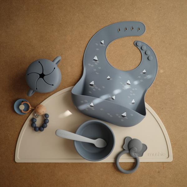 Silicone baby bib boat mushie bib mushie