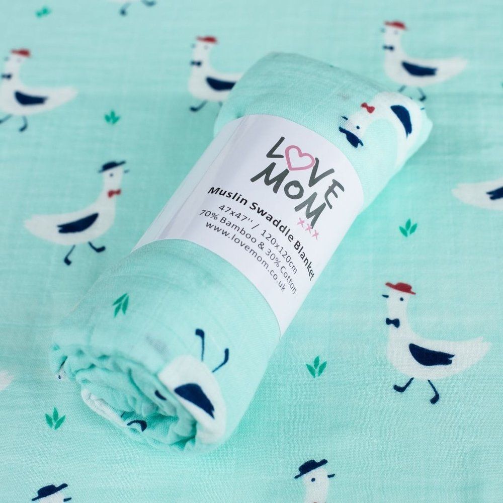 Musselina swaddle 120 cm bambu gaivota Muslin Love mom