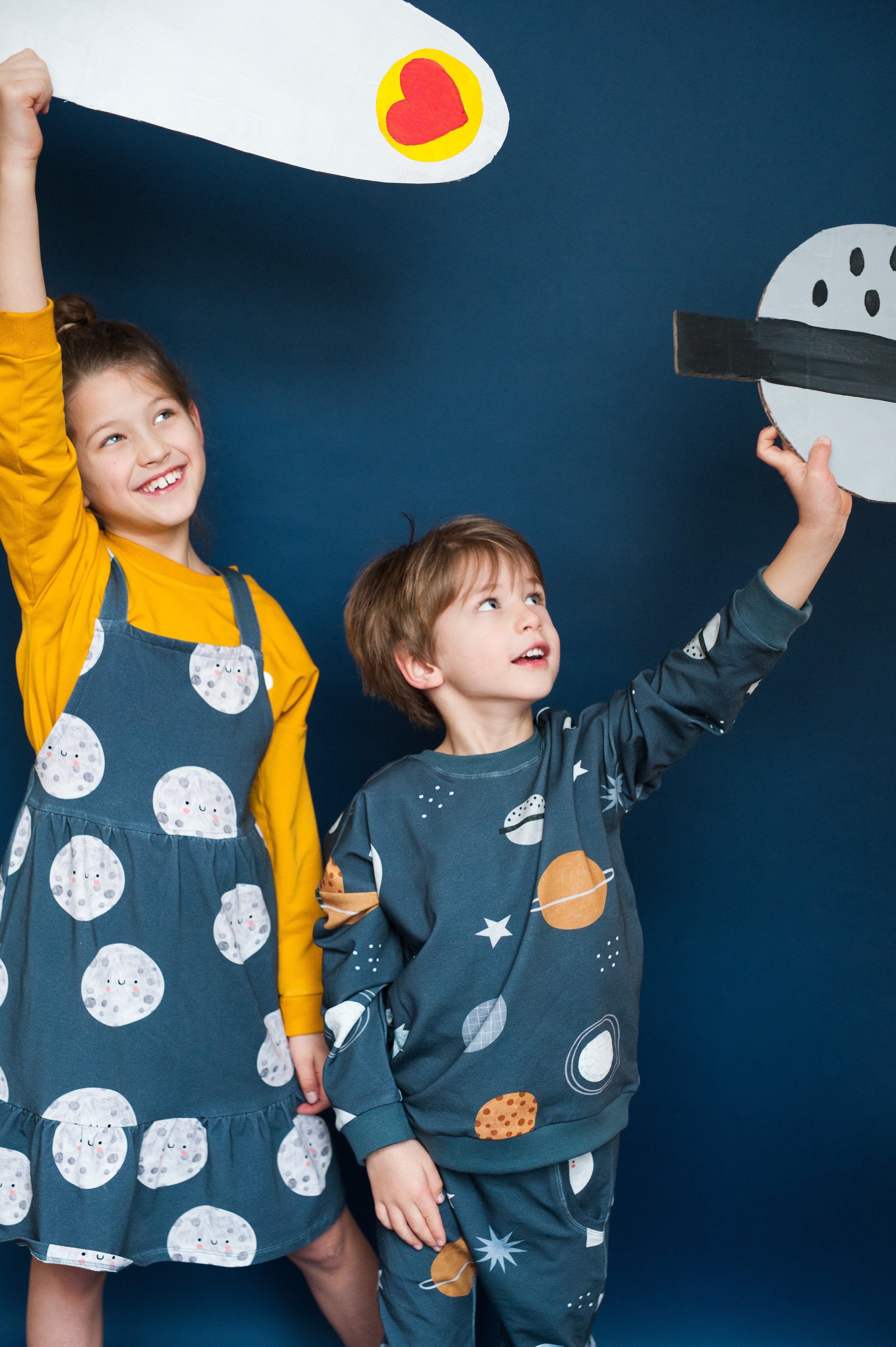 Moon on blue pinafore dress don&