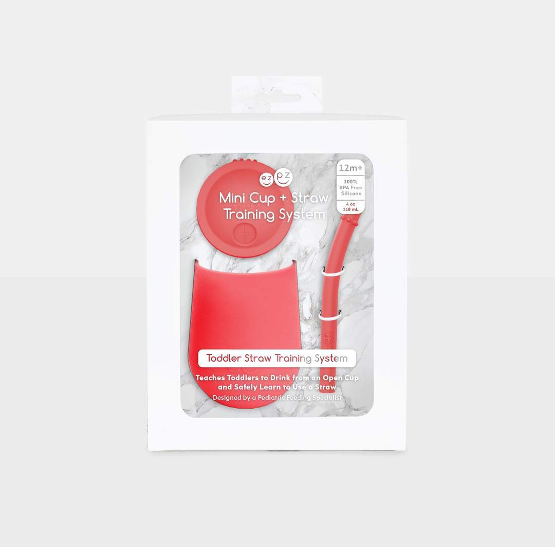 Mini cup + straw training system coral ezpz dinnerware ezpz