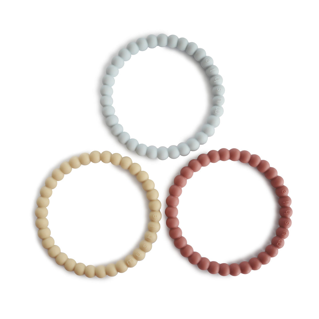 3 mordedores-pulseira pérolas Mellow/Terracotta/Periwinkle Teether mushie