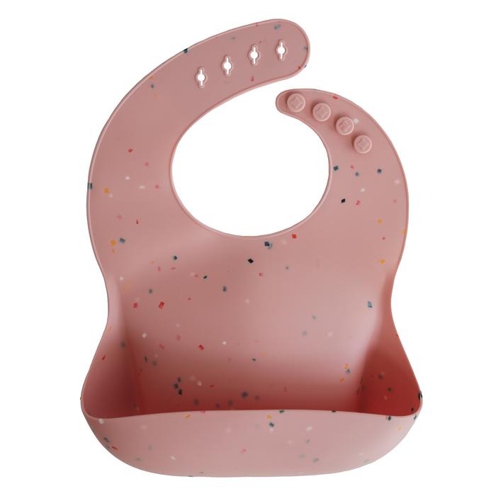 Silicone baby bib powder pink confetti mushie bib mushie