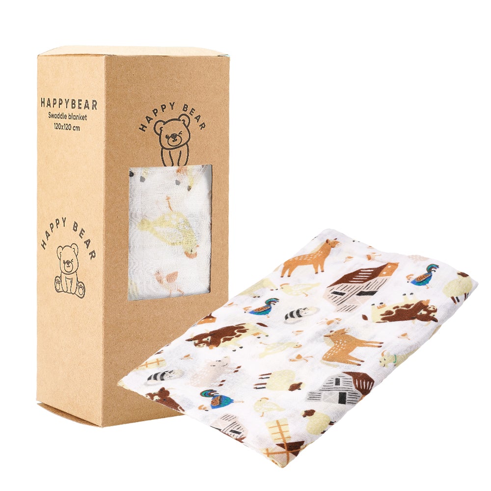 Musselina 120 cm farm animals Happy Bear