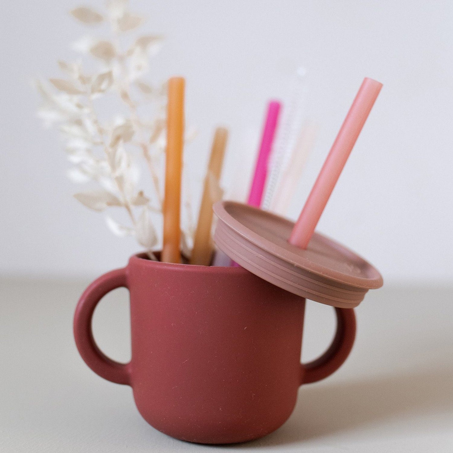 2-pack Silicone cups w/ lid Vintage Blossom / Canyon Clay Lille Vilde dinnerware LIlle Vilde