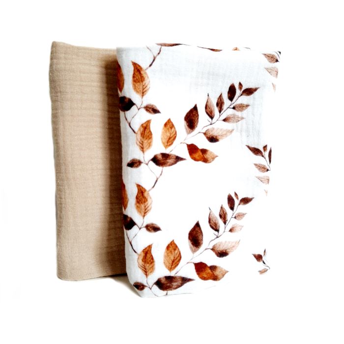 2 musselinas 30 x 50 cm folhinhas castanhas sand Muslins Siepdesign