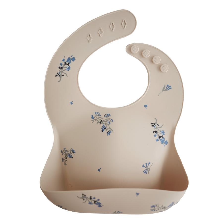 Silicone baby bib lilac flowers mushie bib mushie