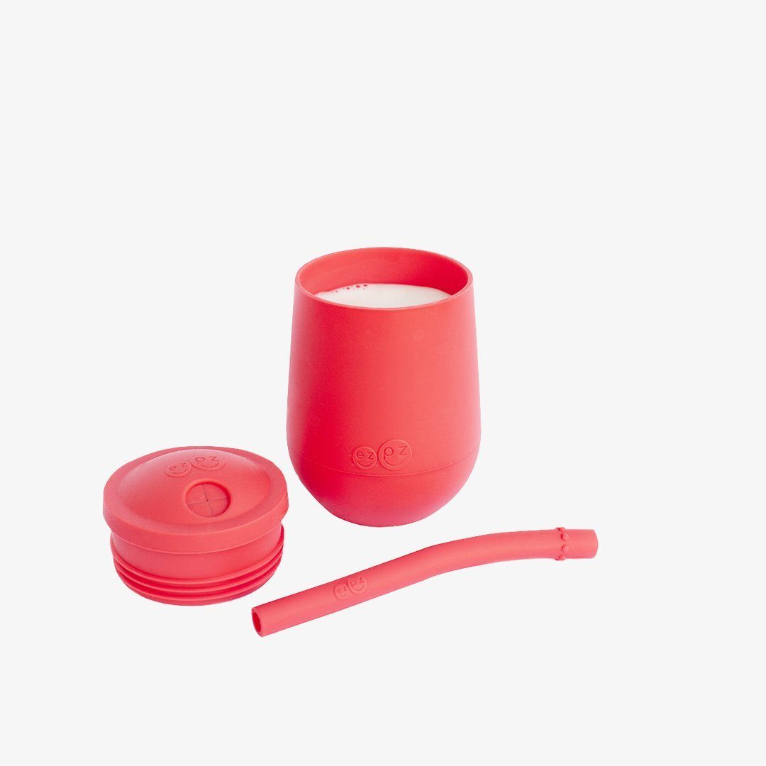 Mini cup + straw training system coral ezpz dinnerware ezpz