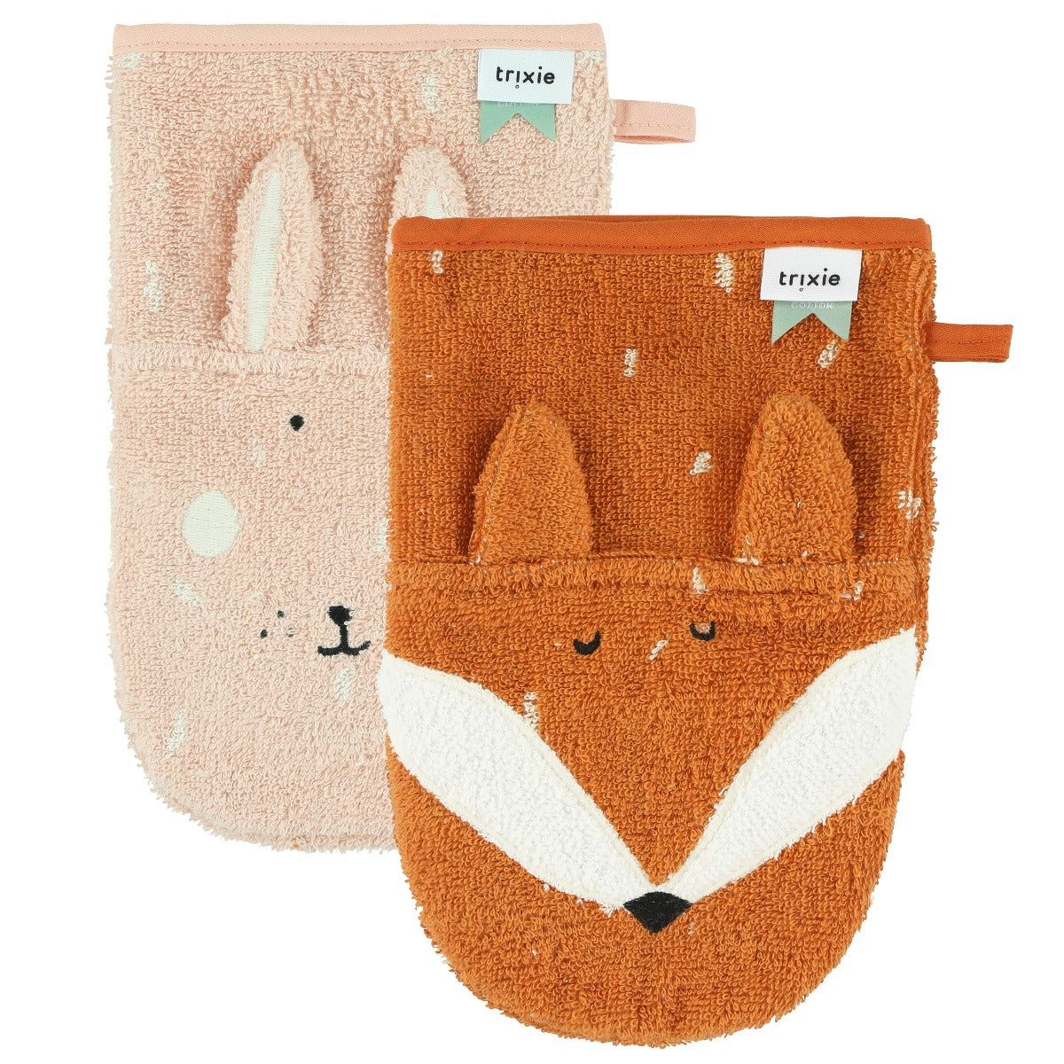 2 luvas de banho Mrs Rabbit + Mr Fox Trixie Baby Bathing Trixie