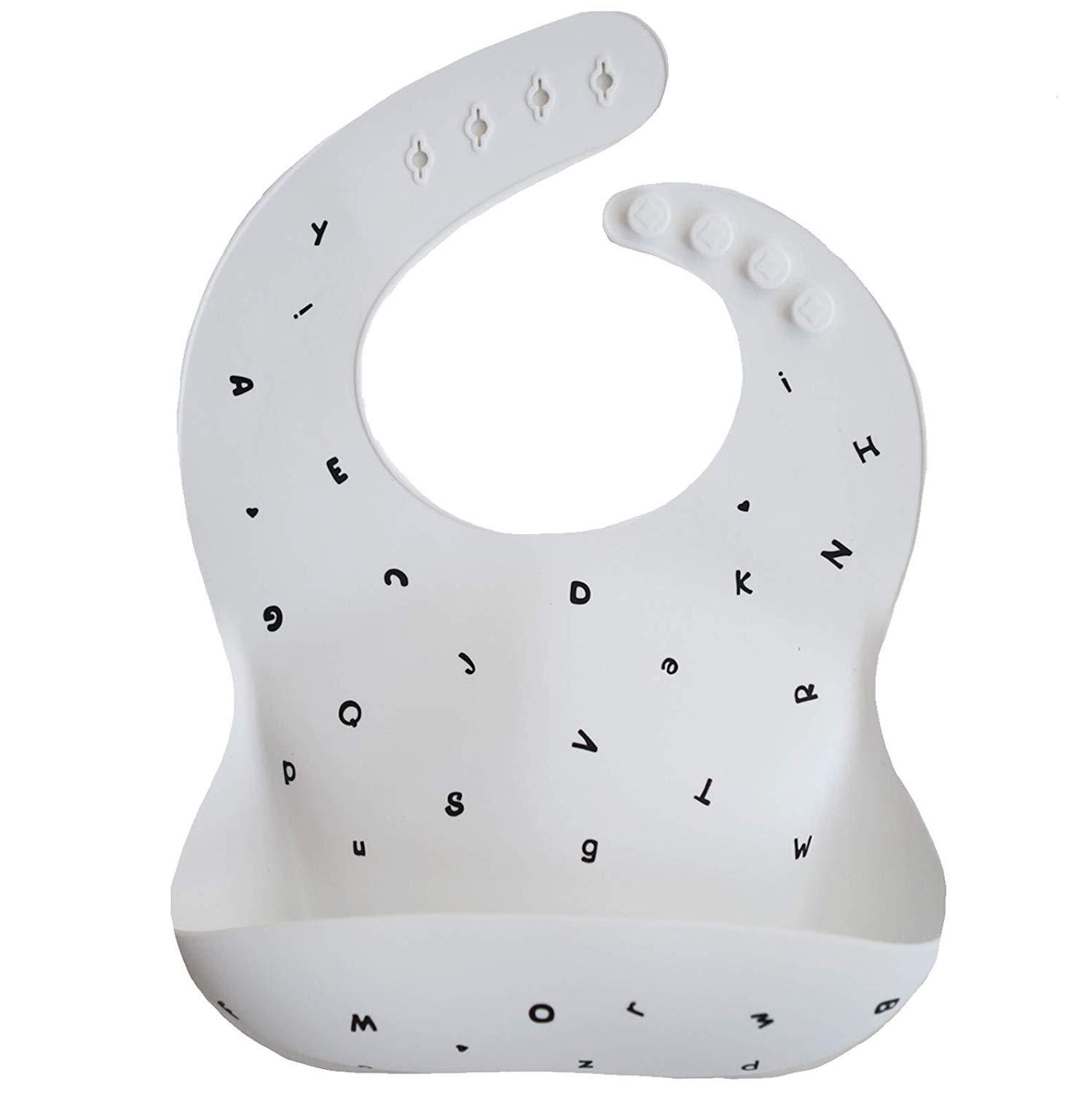 Silicone baby bib white letters mushie bib mushie