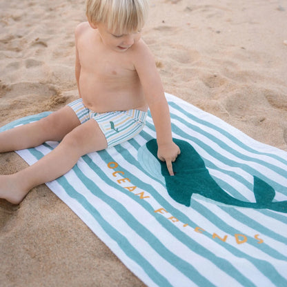 Toalha de praia seashells and stripes surf blue