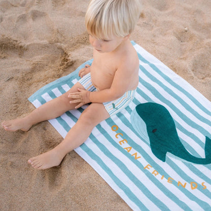 Toalha de praia seashells and stripes surf blue