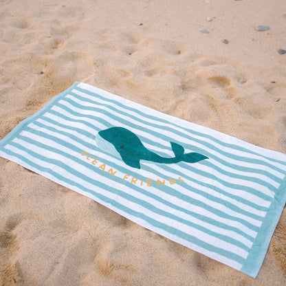 Toalha de praia seashells and stripes surf blue