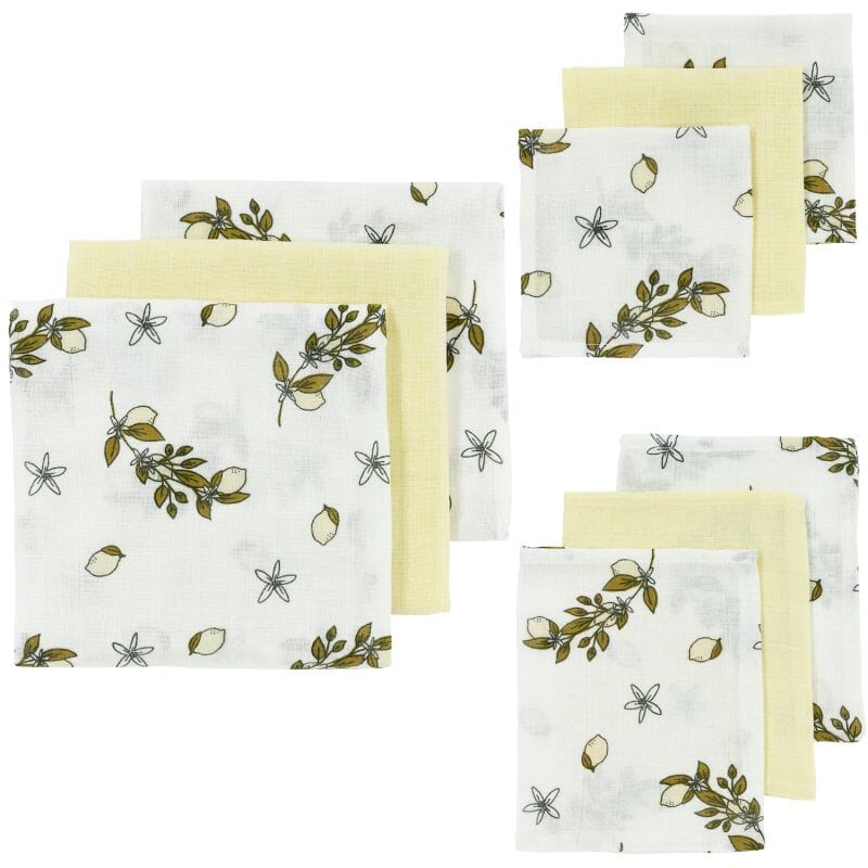 Conjunto 9 musselinas | luvas de banho limão Muslin Meyco 