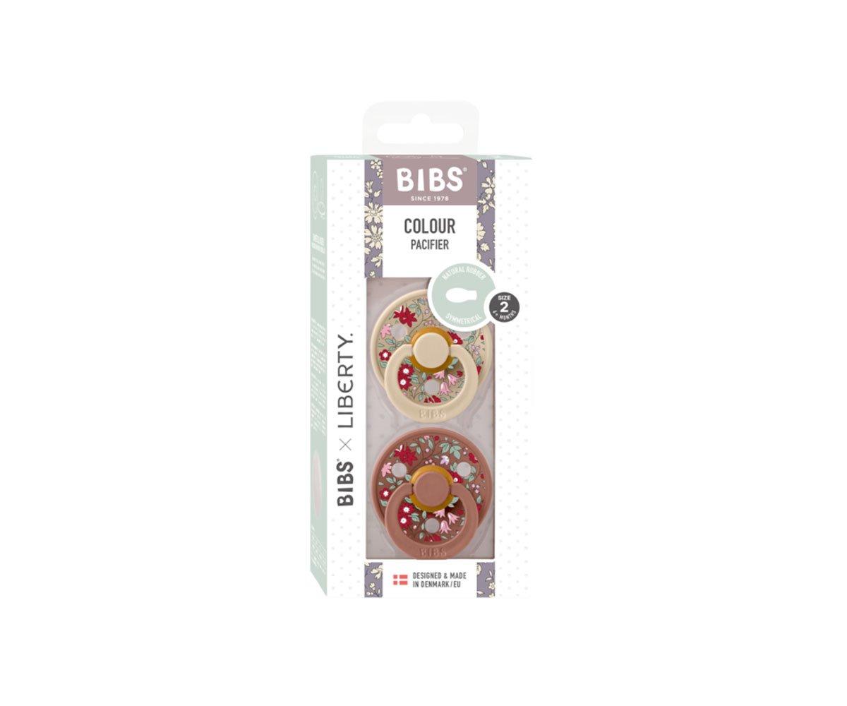 2 chupetas simétricas BIBS x Liberty Colour chamomile lawn vanilla woodchuck mix