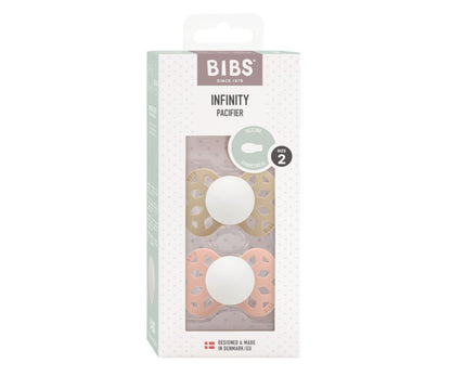 2 chupetas BIBS Infinity NIGHT simétrica silicone blush | vanilla