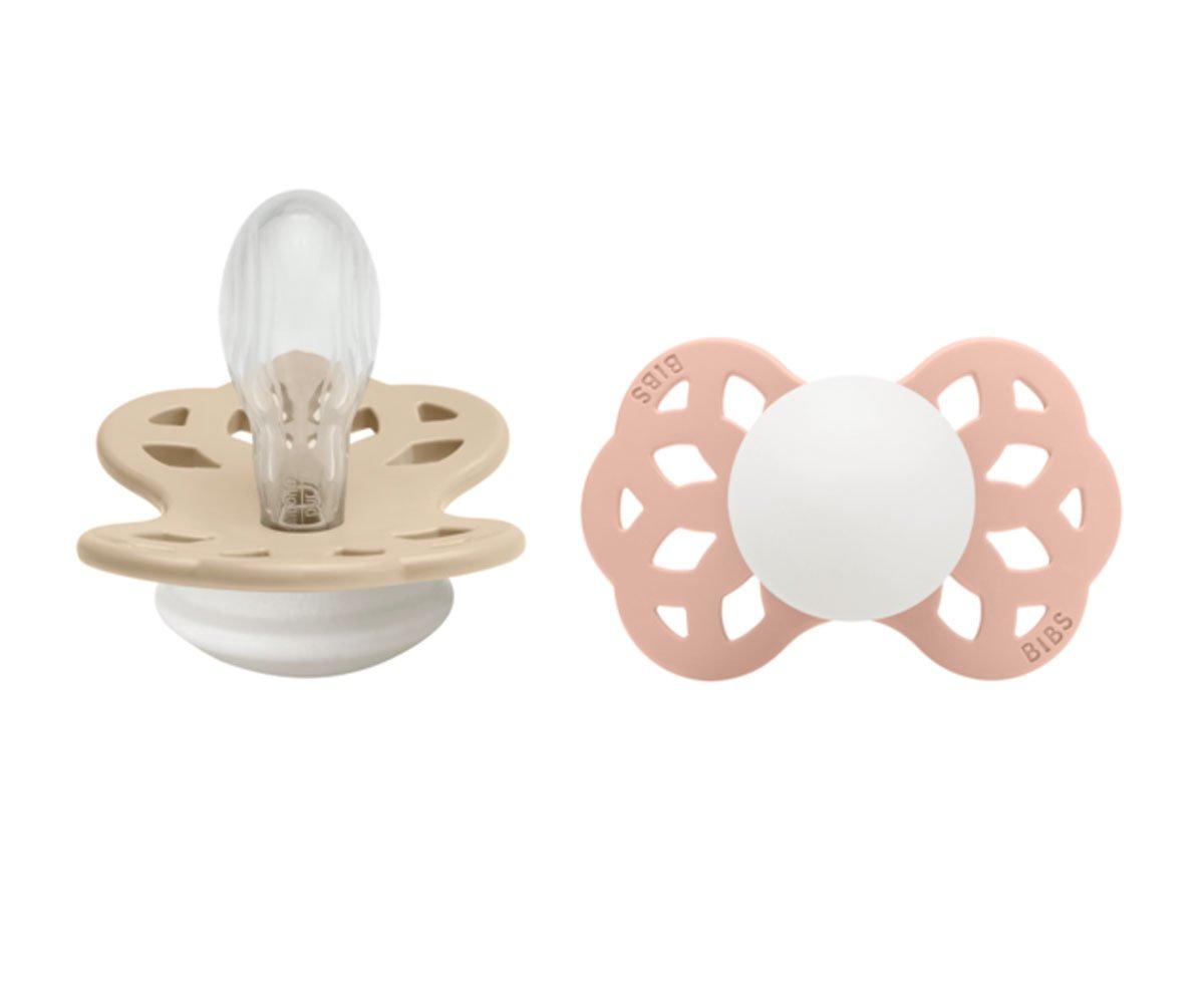 2 chupetas BIBS Infinity NIGHT simétrica silicone blush | vanilla