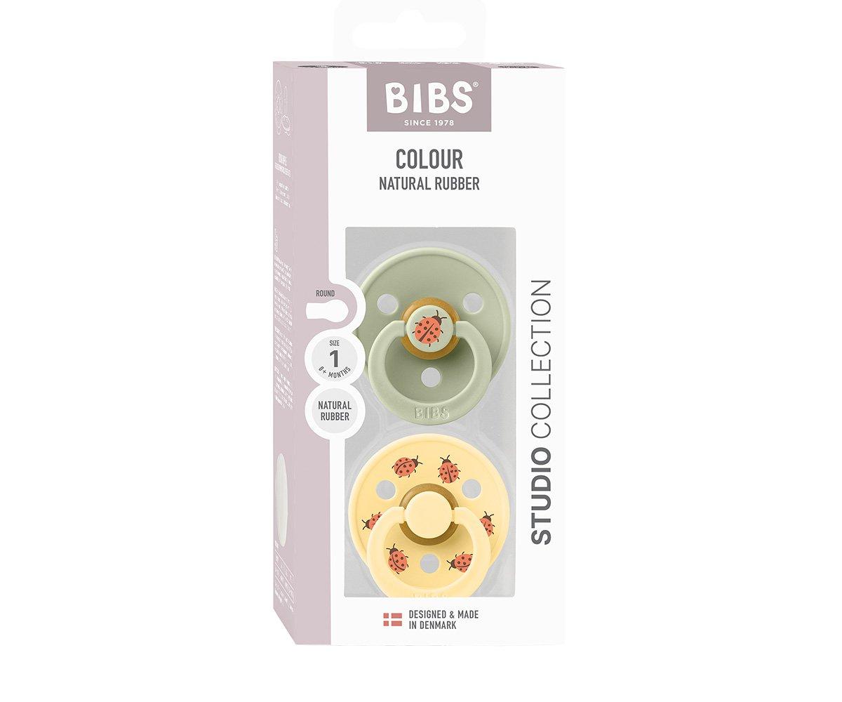 2 chupetas redondas BIBS Studio Colour ladybug sage mix